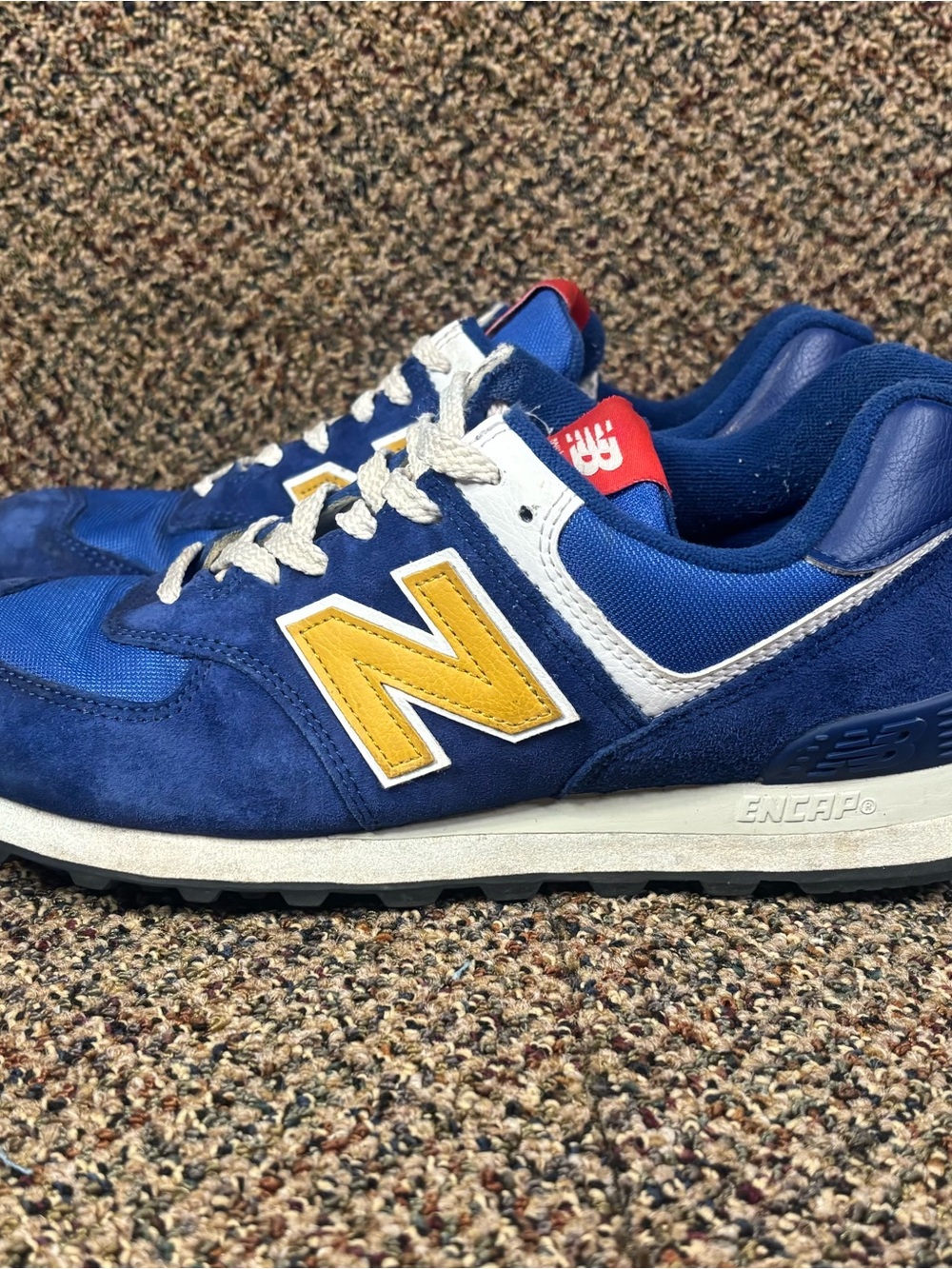 New Balance Blue and Yellow 574 Sneakers with White Laces - Picture 3 of 8